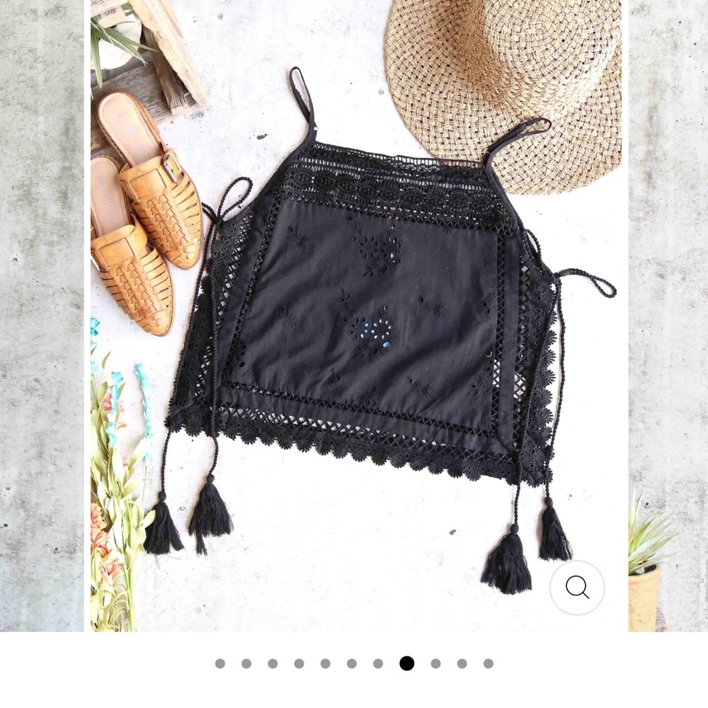 Free People Black Lace Trim Women's Spaghetti String Top - Picture 7 of 8